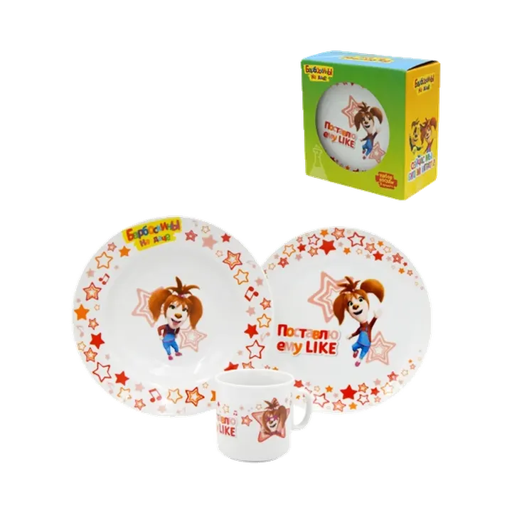 Набор посуды 3пр "Happy time"Барбоскины Лиза Звезда (тар.гл.200 мел.200 мм, кр.200) Универсал
